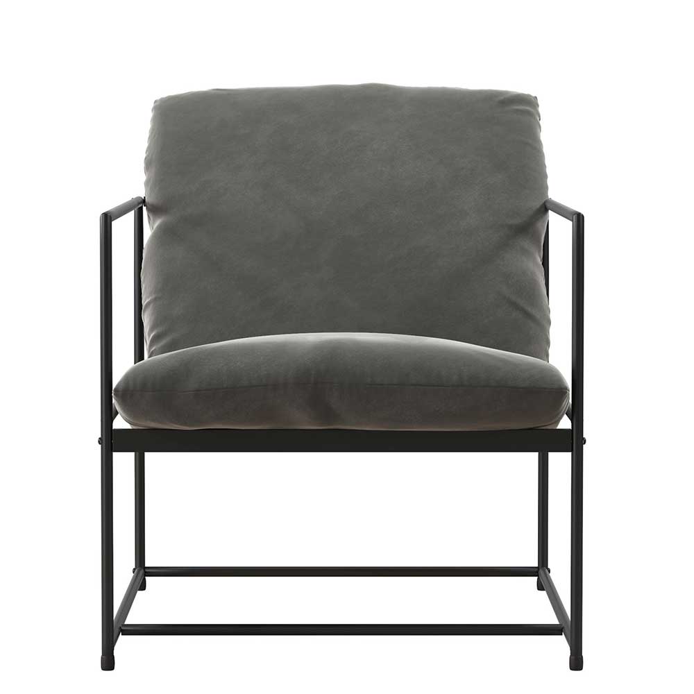 Lounge Sessel Chantal in Grau und Schwarz aus Samt und Metall