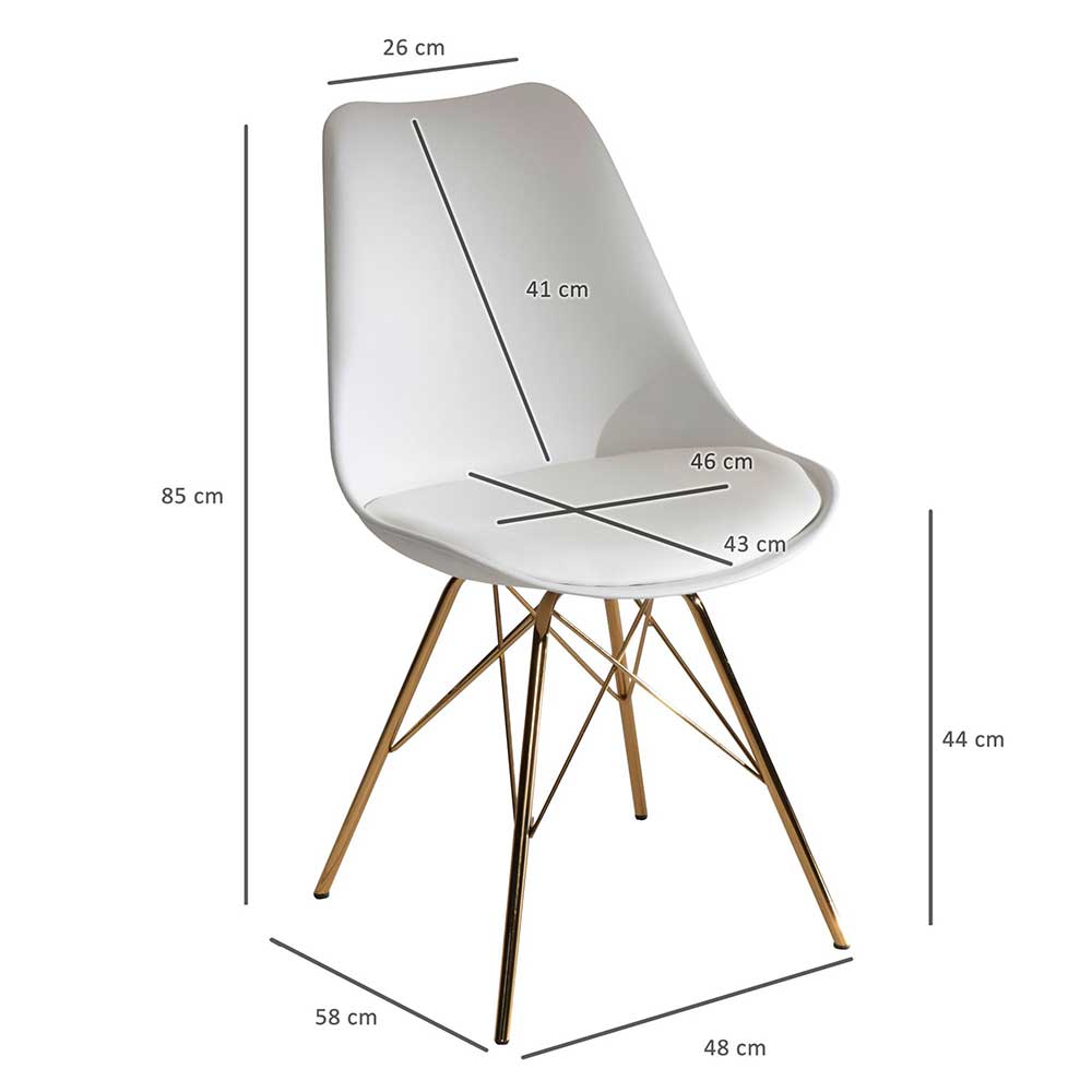 Schalenstühle Stufania in Weiß mit Gestell aus Metall (2er Set)