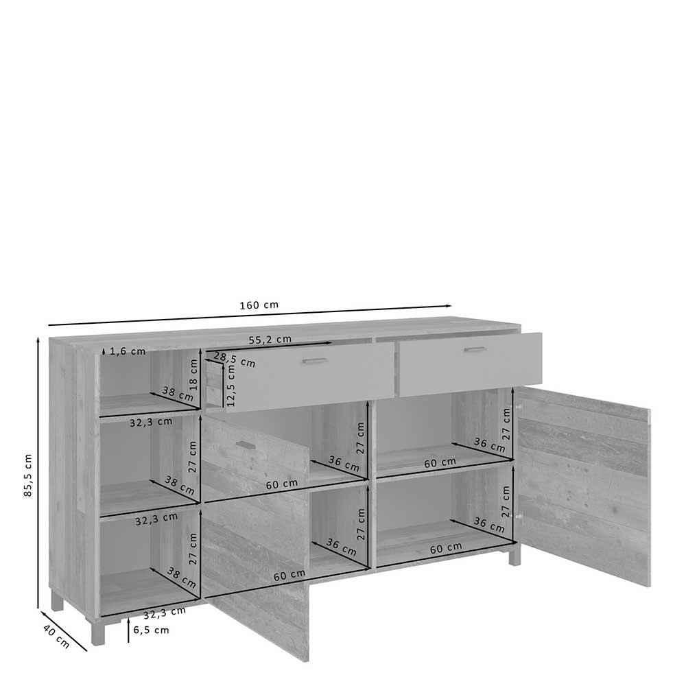 Factory Sideboard Garganon in Altholz Optik und Anthrazit 160 cm breit