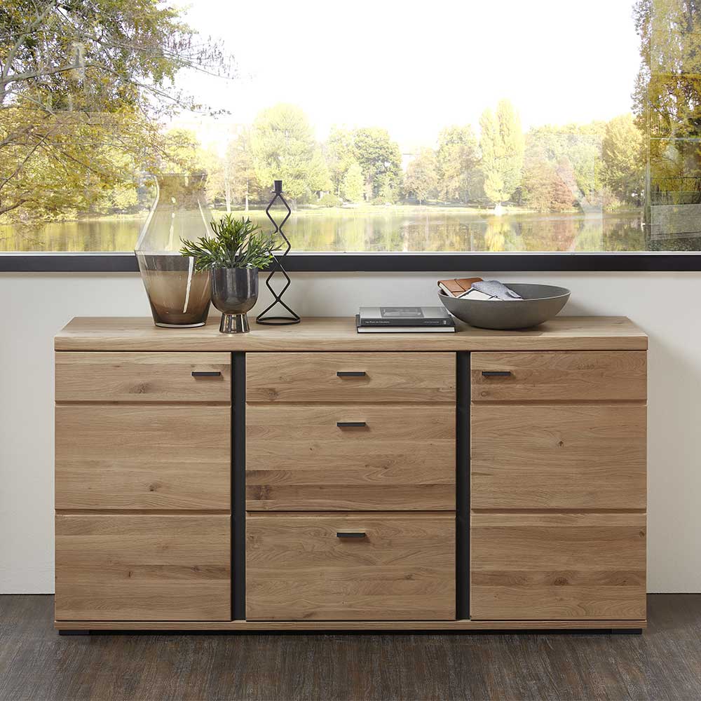 Sideboard Sebetino in Wildeichefarben mit Metallgriffen