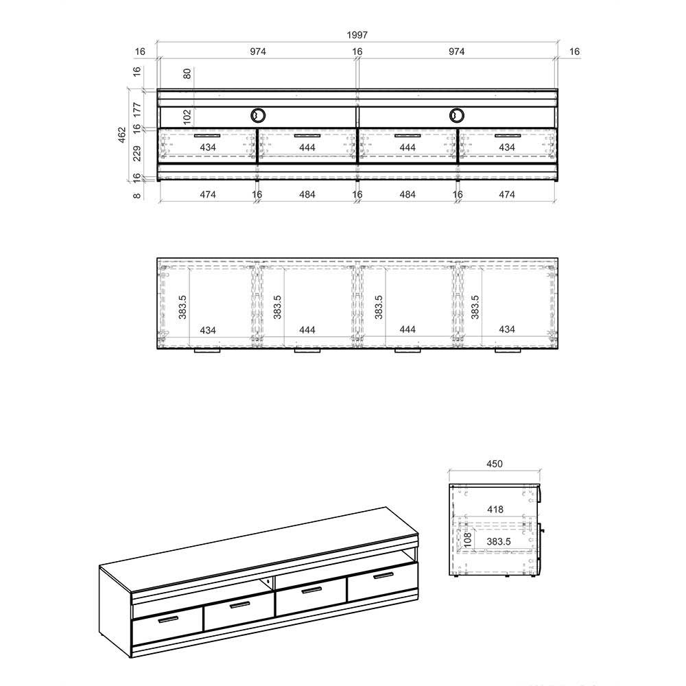 Design Wohnwand Toma in Hellgrau und Zinneichefarben (dreiteilig)