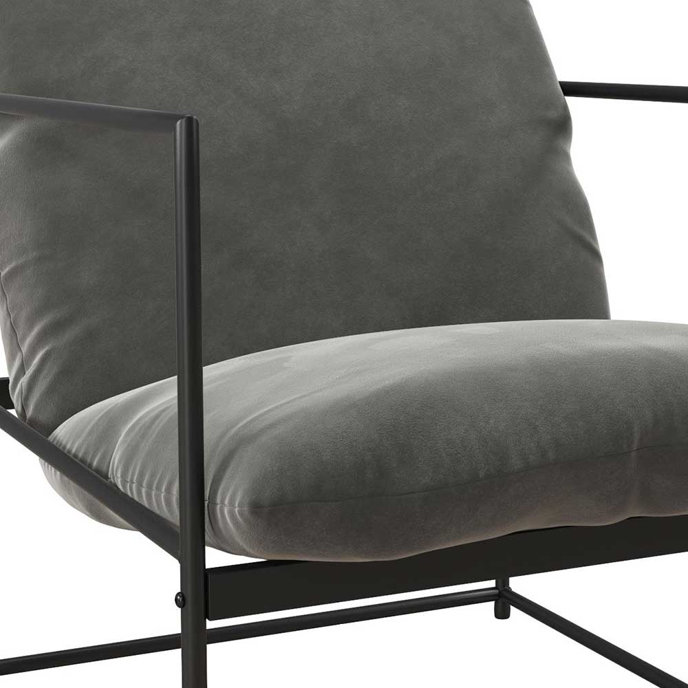 Lounge Sessel Chantal in Grau und Schwarz aus Samt und Metall