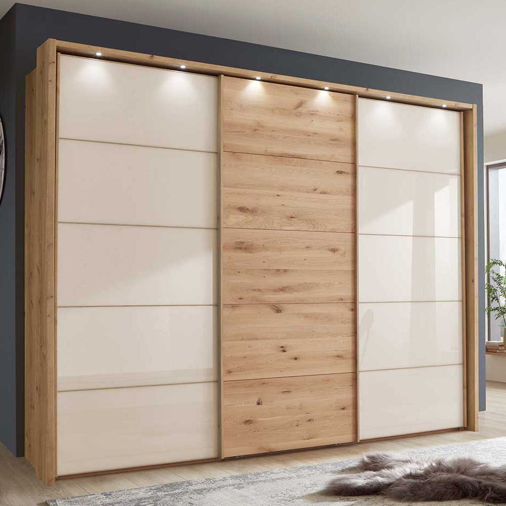 Gleittürenschrank Sektinus in Eiche Bianco und Beige