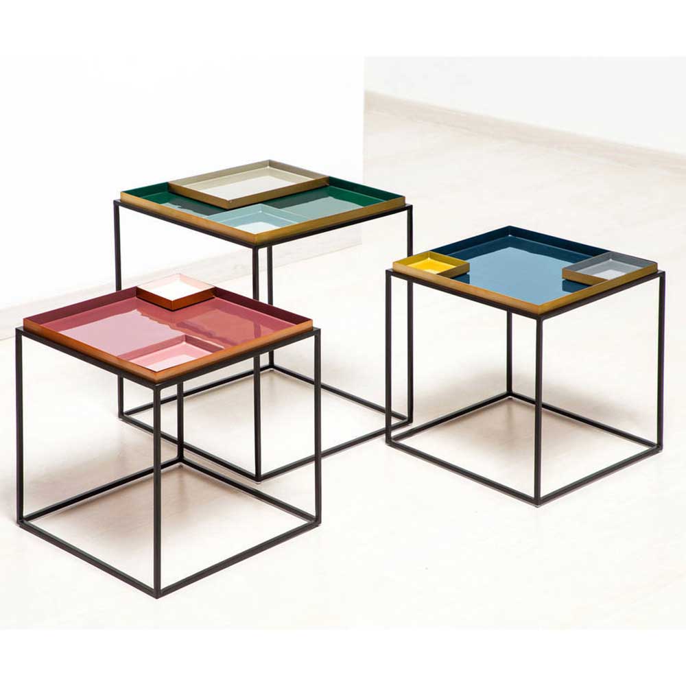 Bunter Designtisch Bobila mit Tablettfunktion aus Eisen