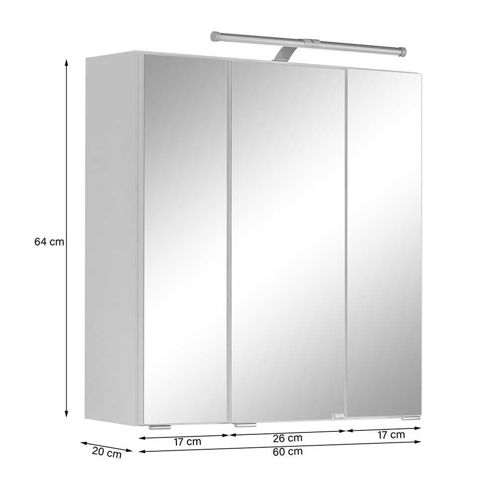 Badmöbelset Shaton in Weiß und Wildeiche Optik mit LED Beleuchtung (dreiteilig)