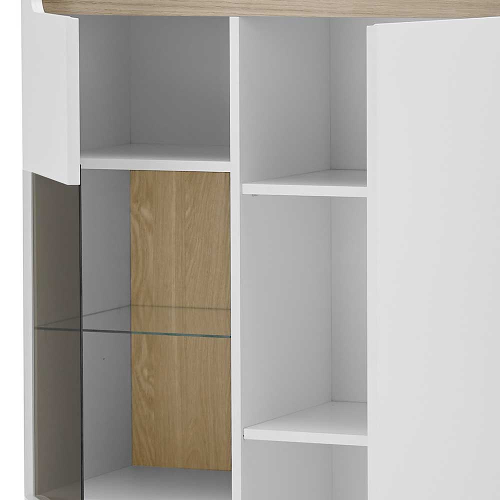 Wohnzimmer Highboard Jasturian mit Glastür im Skandi Design