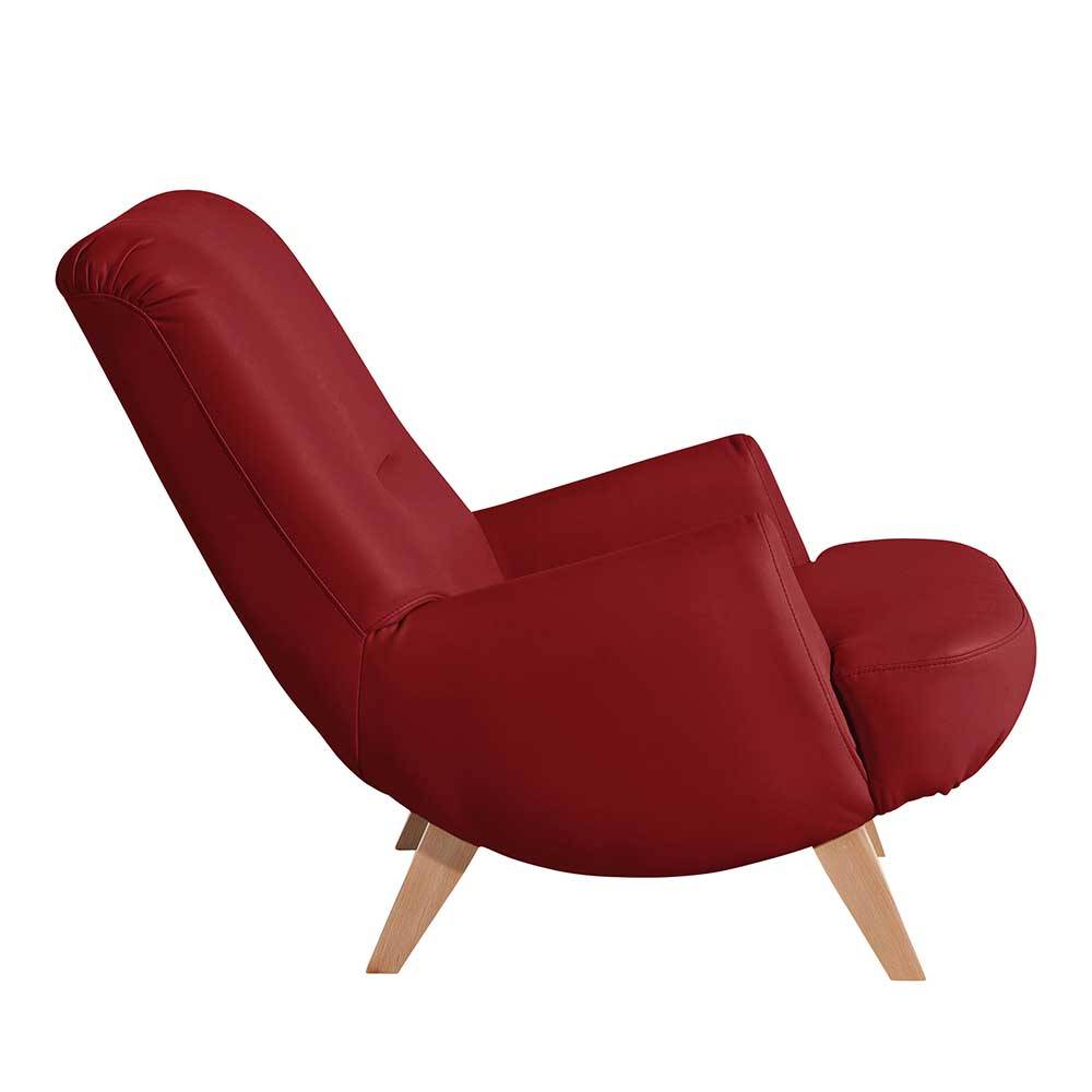 Sessel optional mit Hocker Adelda in Rot aus Kunstleder