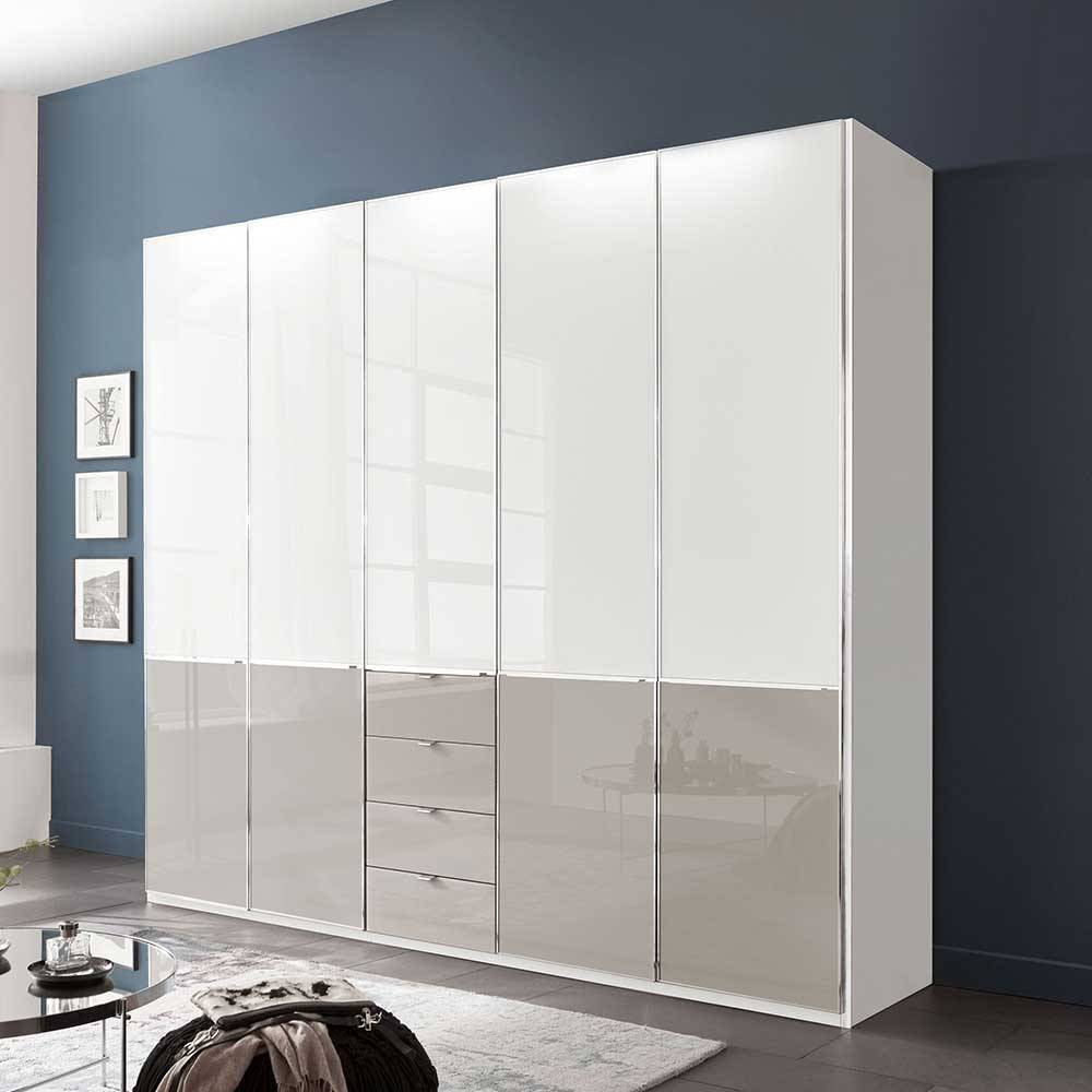 XL Schlafzimmerkleiderschrank Latina Front glasbeschichtet mit vier Schubladen