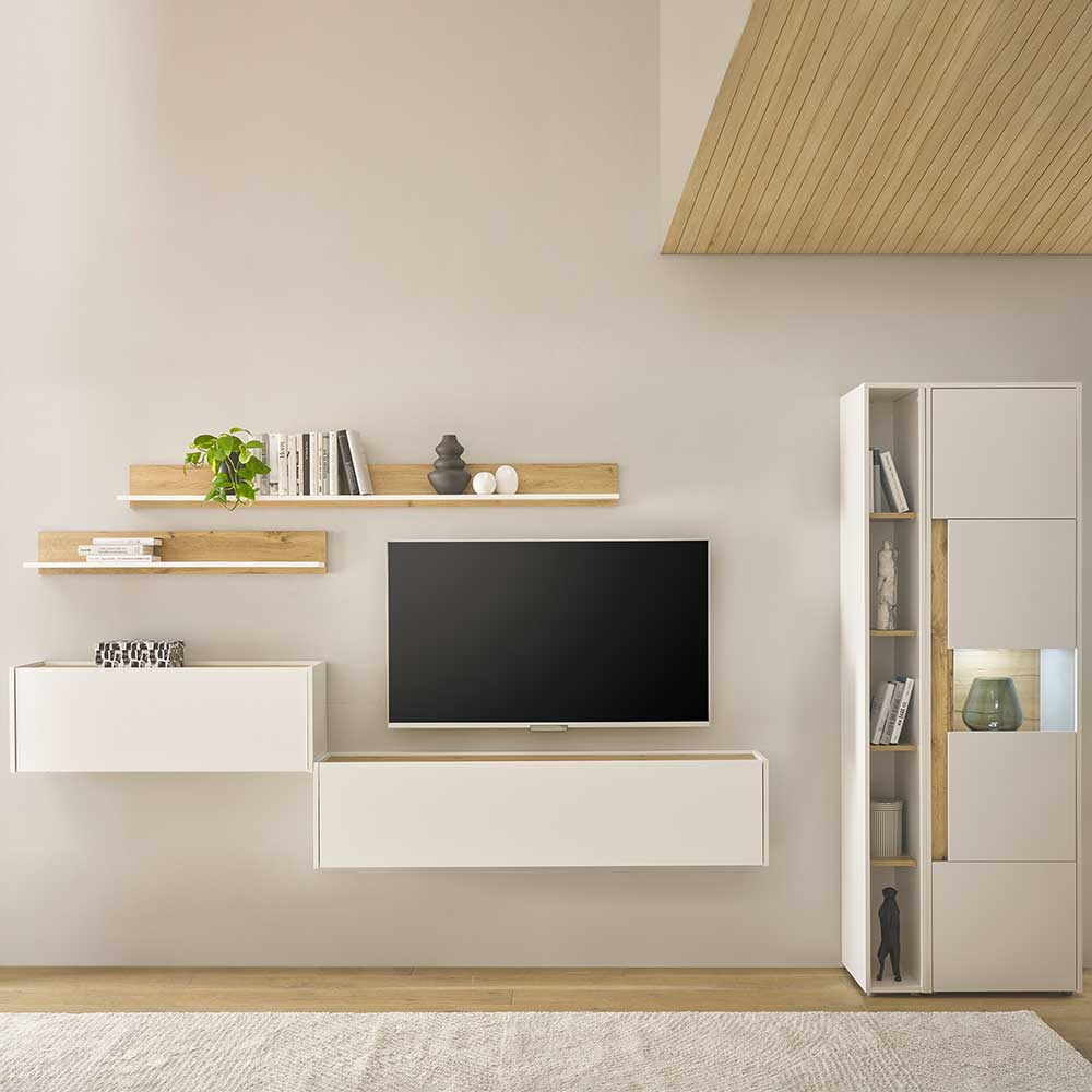 TV Wohnwand mit Schreibtisch Rascian in modernem Design 200 cm hoch (sechsteilig)