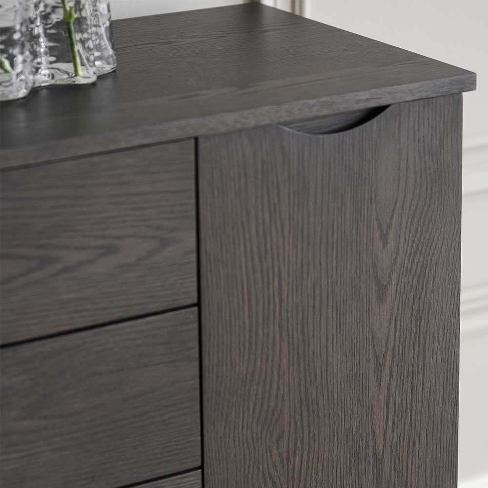 Skandi Esszimmer Sideboard Bull in Eiche Dunkelbraun teilmassiv 150 cm breit