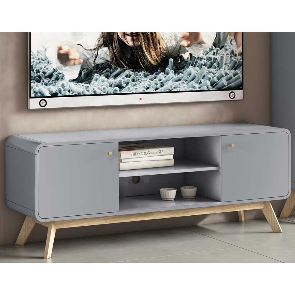 Fernsehmöbel Vaitlina in Grau und Eichefarben im Skandi Design