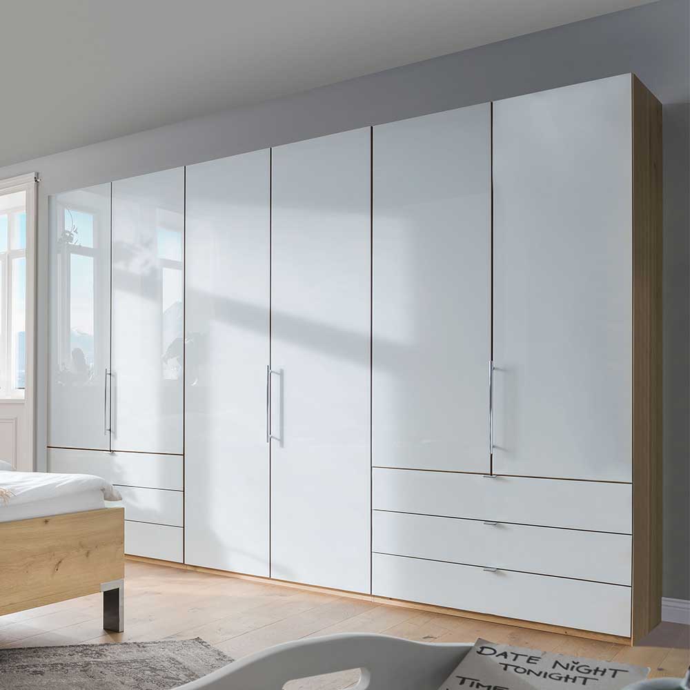 Falttüren Schlafzimmerschrank Waluva in Weiß und Eiche Bianco modern