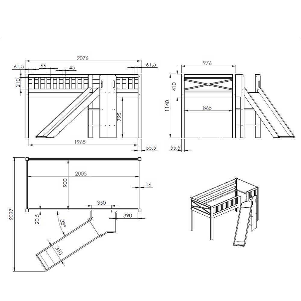 Kinderhochbett Phidias mit Tier Motiven und Rutsche