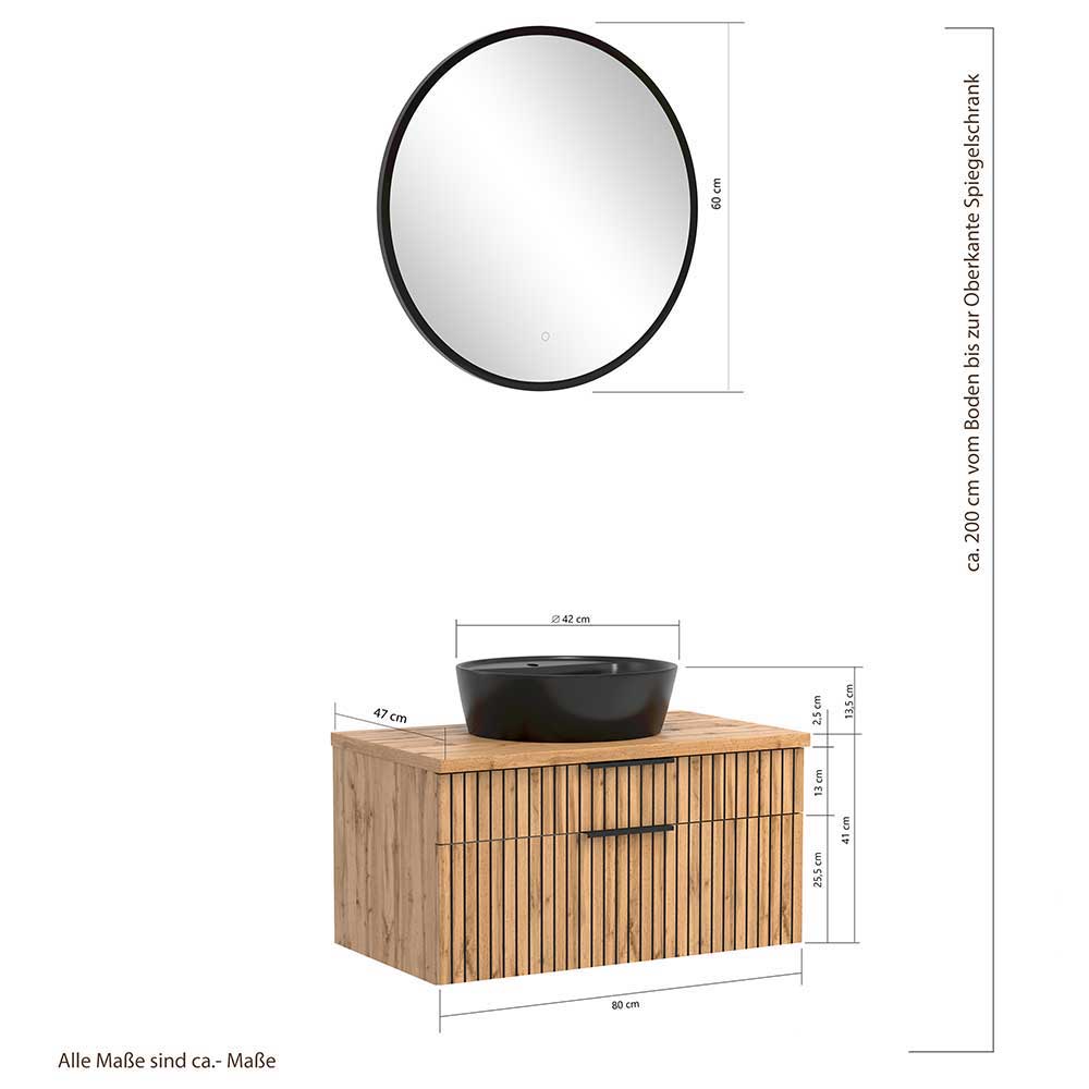 Badmöbel Komplettset & Becken Cadama in Wildeichefarben 47 cm tief (dreiteilig)