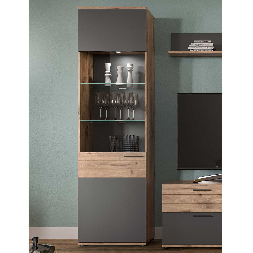 Wohnzimmervitrinenschrank Plestna 200 cm hoch und 57 cm breit