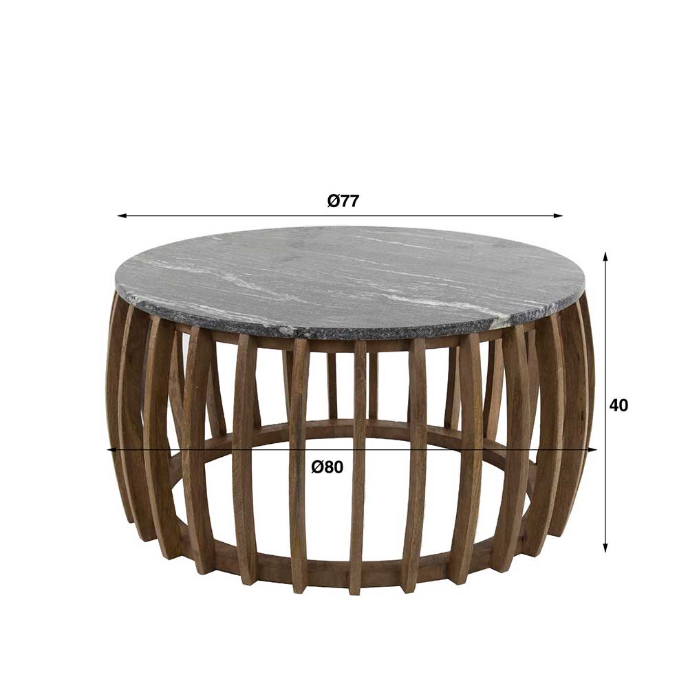 Wohnzimmer Tisch Ellos aus Mangobaum Massivholz mit Marmorplatte