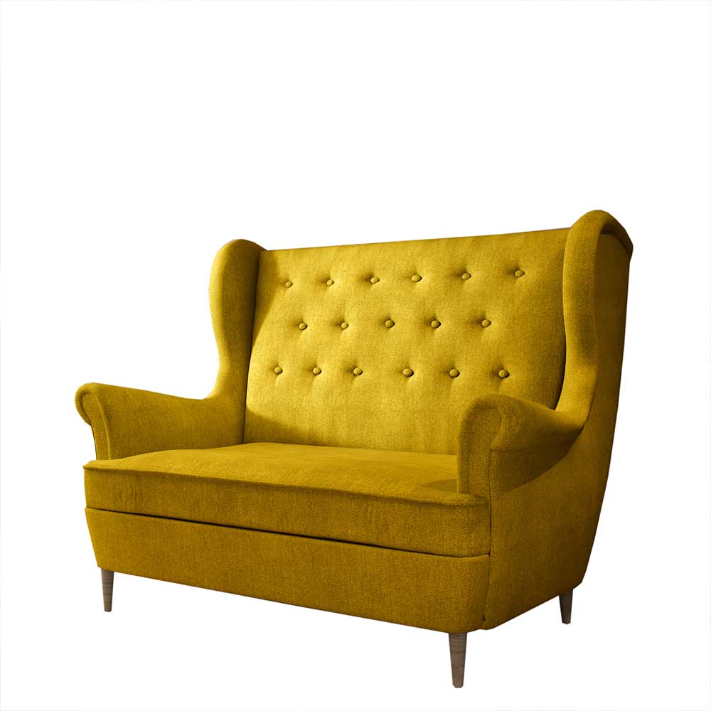 Zweisitzer Sofa Yestinas im Skandi Design in Currygelb