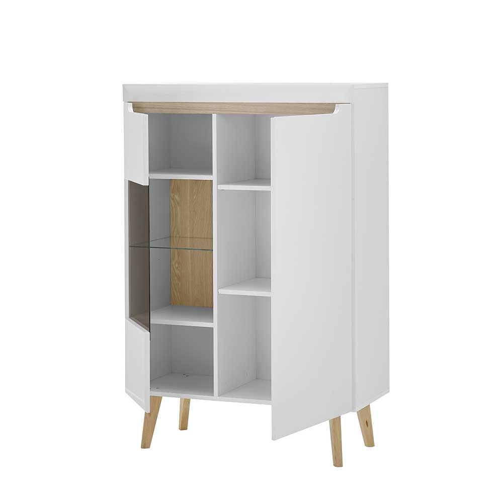 Wohnzimmer Highboard Jasturian mit Glastür im Skandi Design