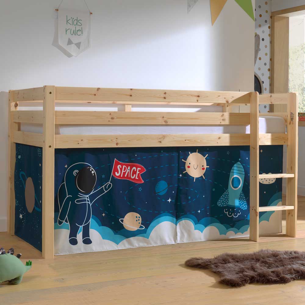 Kinderzimmerbett Onita aus Kiefer Massivholz mit Astronauten Motiv