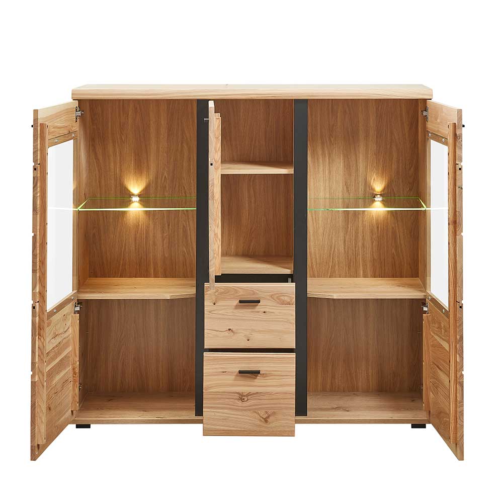 Highboard Sebetino mit LED Beleuchtung und zwei Glasböden