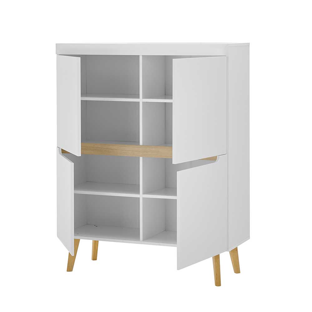 Skandi Design Highboard Jasturian in Weiß und Eichefarben