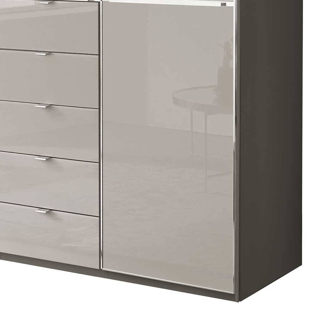 Schlafzimmerschrank modern Sanctos mit fünf Schubladen Front glasbeschichtet