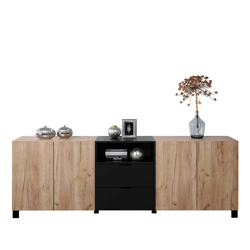 Esszimmersideboard Acadonia in Eiche dunkel und Schwarz 227 cm breit