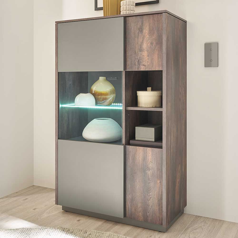 Highboard Hanniba in Anthrazit und Eiche dunkel