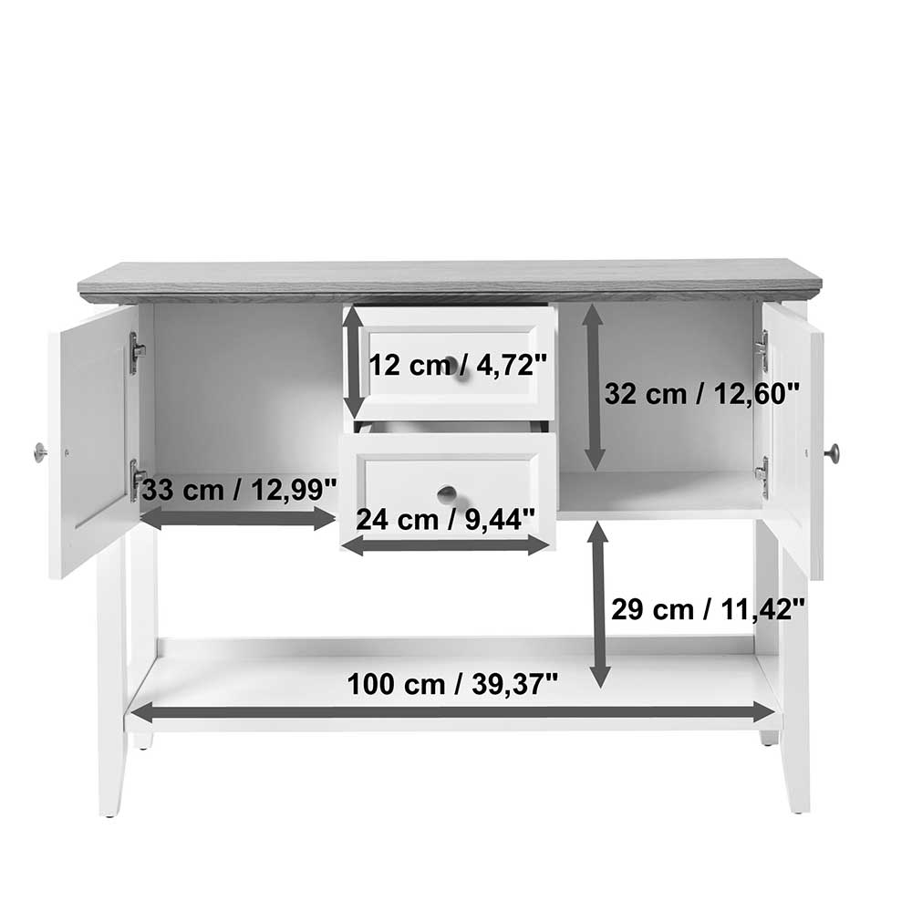 Konsolentisch Camplona mit zwei Schubladen in Weiß
