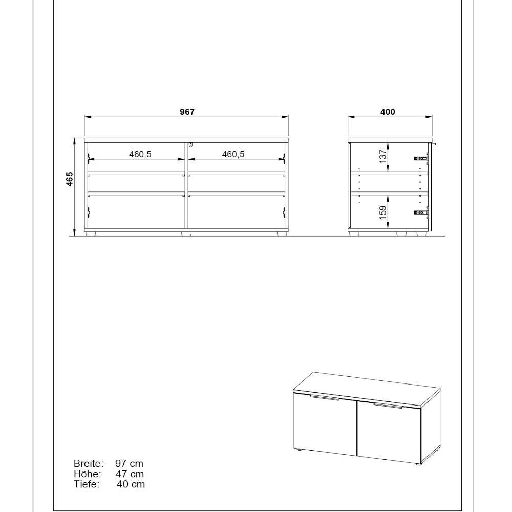 Flurgarderobe Anita melaminbeschichtet und glasbeschichtet (vierteilig)