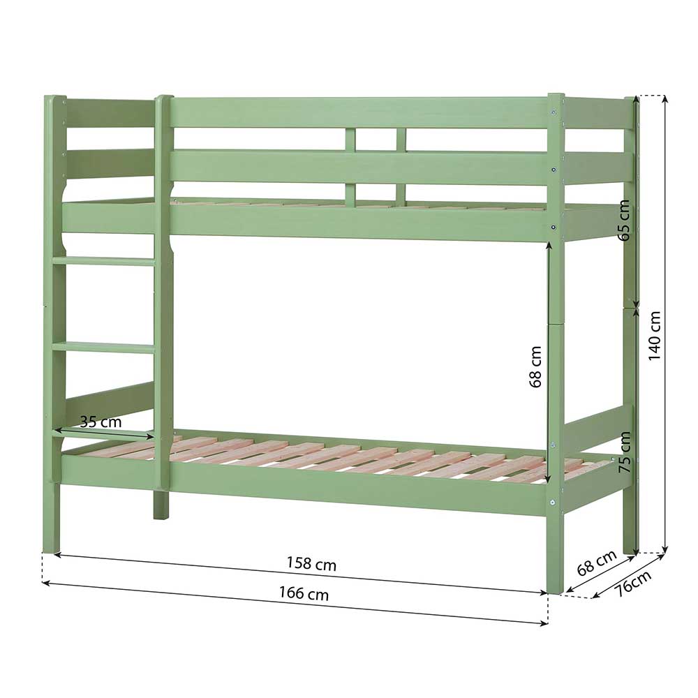 Kinderzimmer Stockbett Estella in Hellgrün aus Kiefer Massivholz