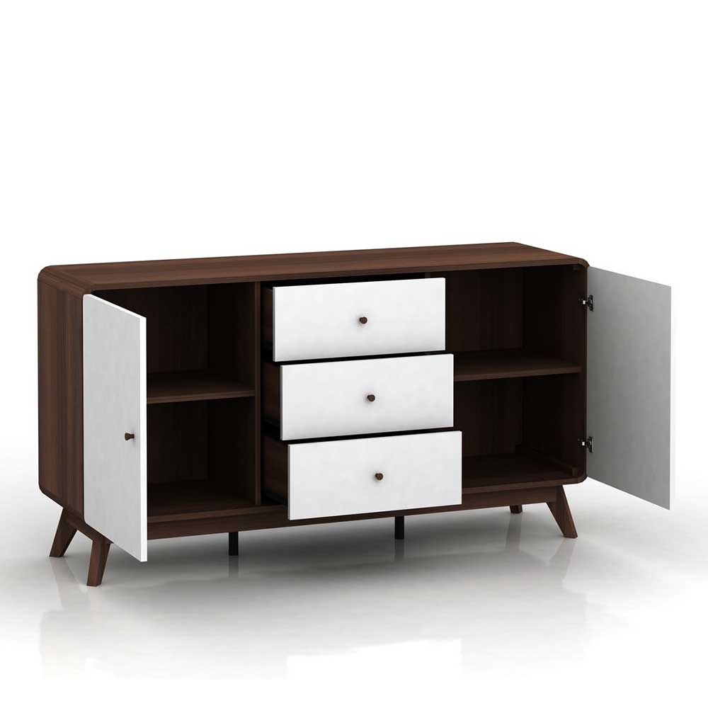 Wohnzimmer Sideboard Crenal in Weiß und Walnussfarben im Skandi Design