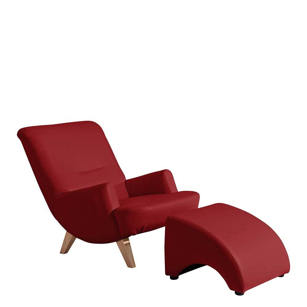 Sessel optional mit Hocker Adelda in Rot aus Kunstleder