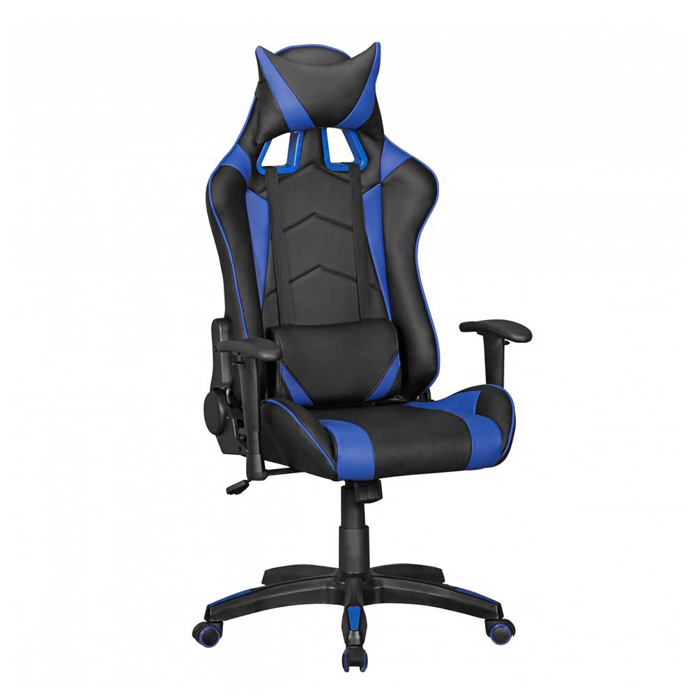 Verstellbarer Gaming Stuhl Lania in mit & hoher Blau Schwarz Lehne