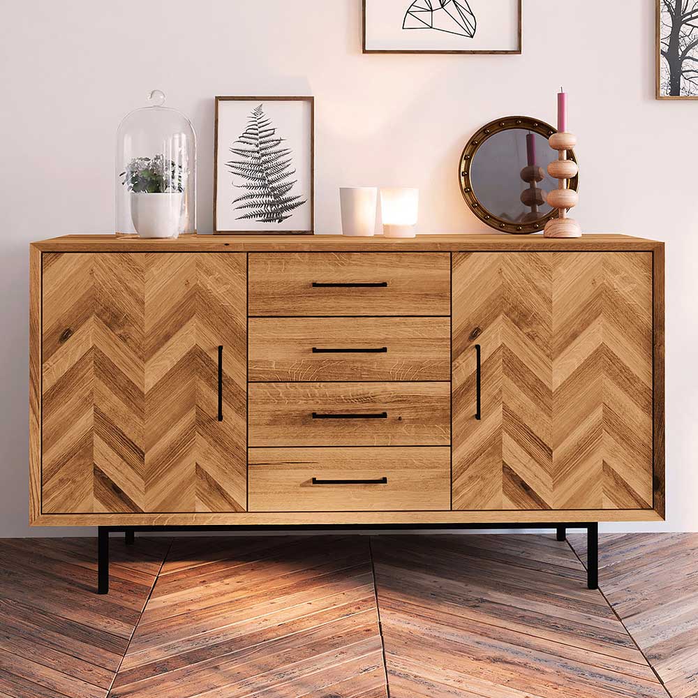 Sideboard mit Schubladen Yalley aus Wildeiche Massivholz im Skandi Design