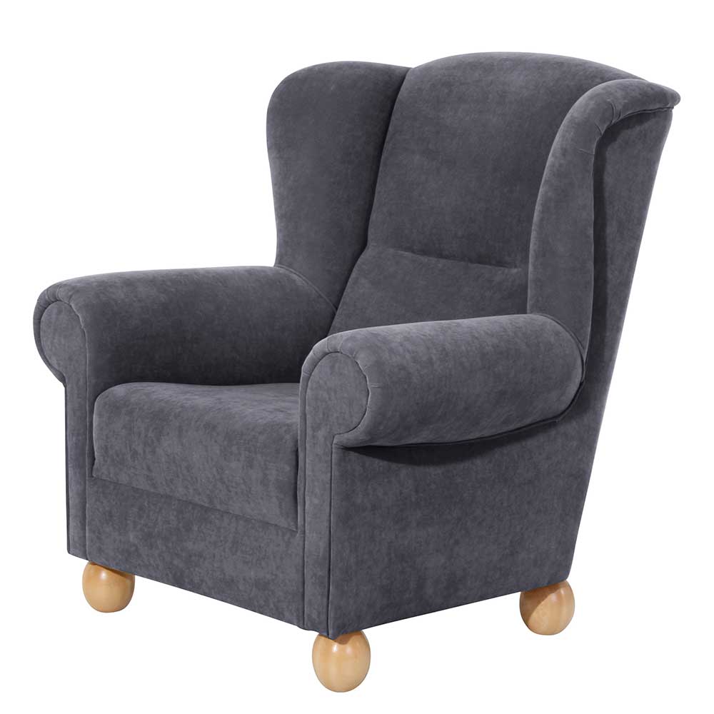 Sessel optional mit Hocker Ricana in Anthrazit aus Velour