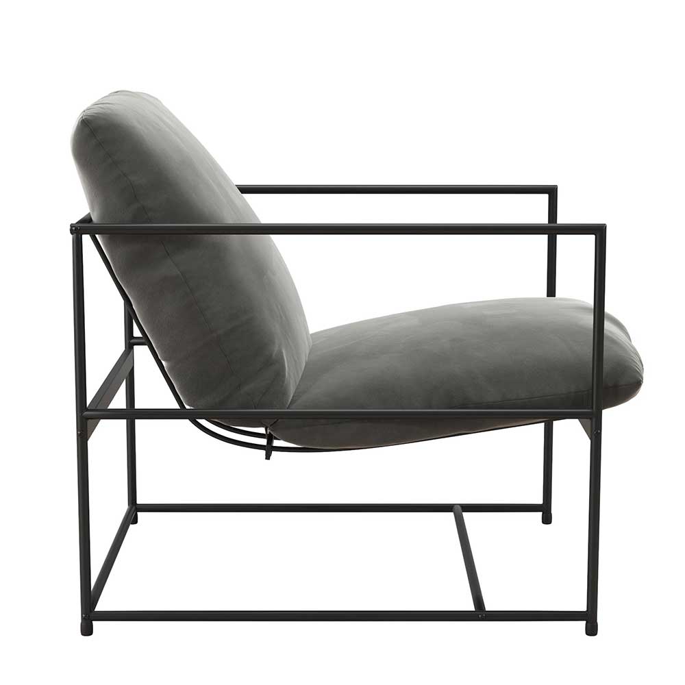 Lounge Sessel Chantal in Grau und Schwarz aus Samt und Metall