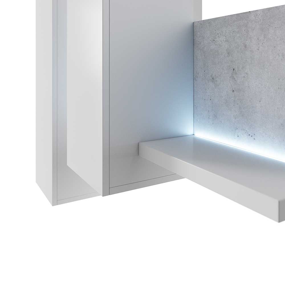 Wohnzimmer Anbauwand Plane in Beton Grau & Weiß mit LED Beleuchtung (dreiteilig)