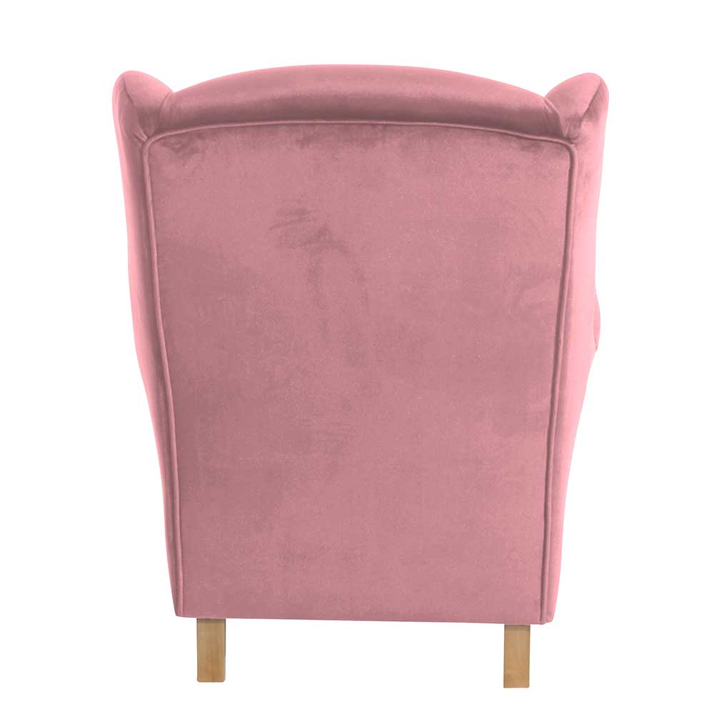 Landhausstil Ohrensessel Wearing in Rosa Samtvelours mit 49 cm Sitzhöhe