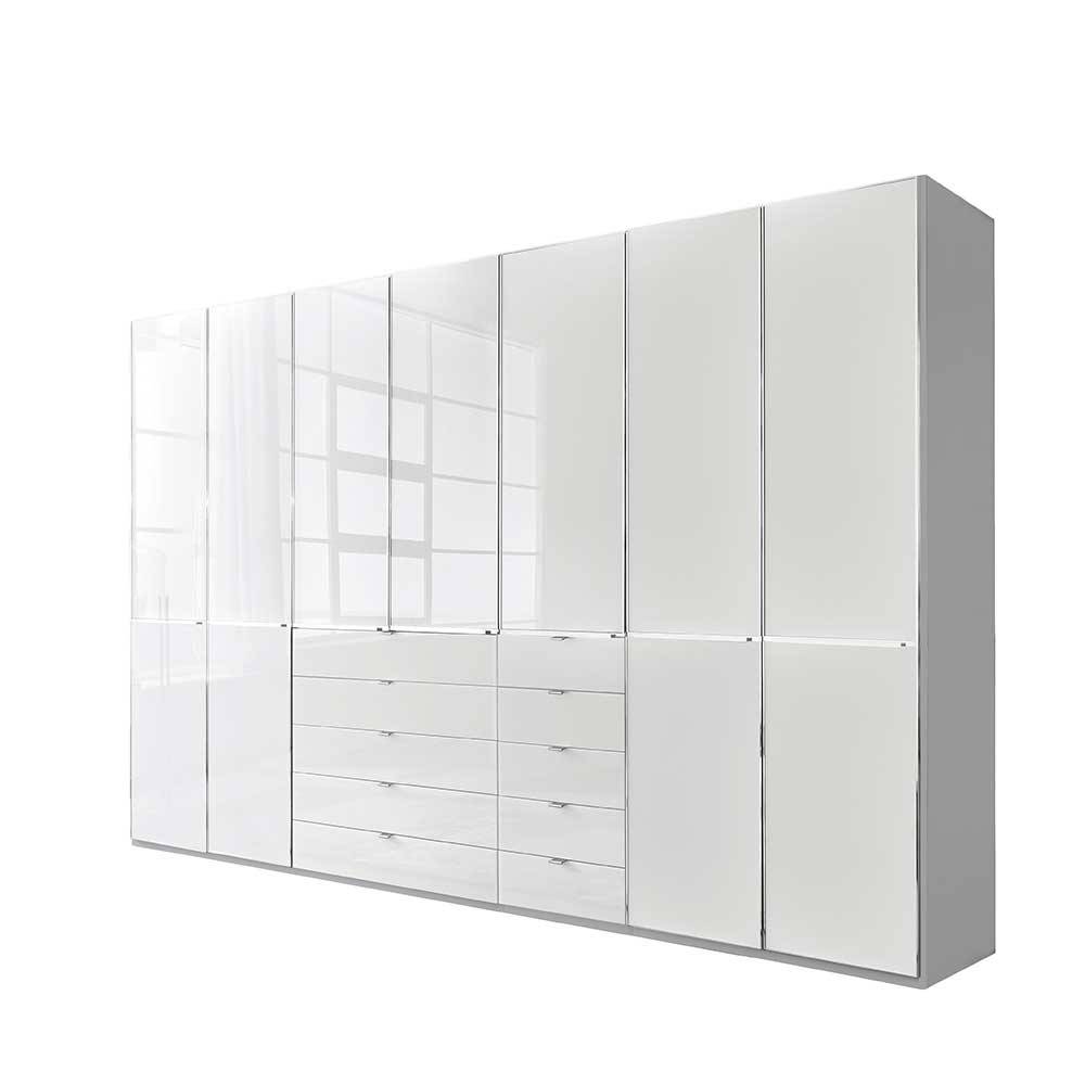 Weißer Kleiderschrank Bean Front glasbeschichtet mit zehn Schubladen