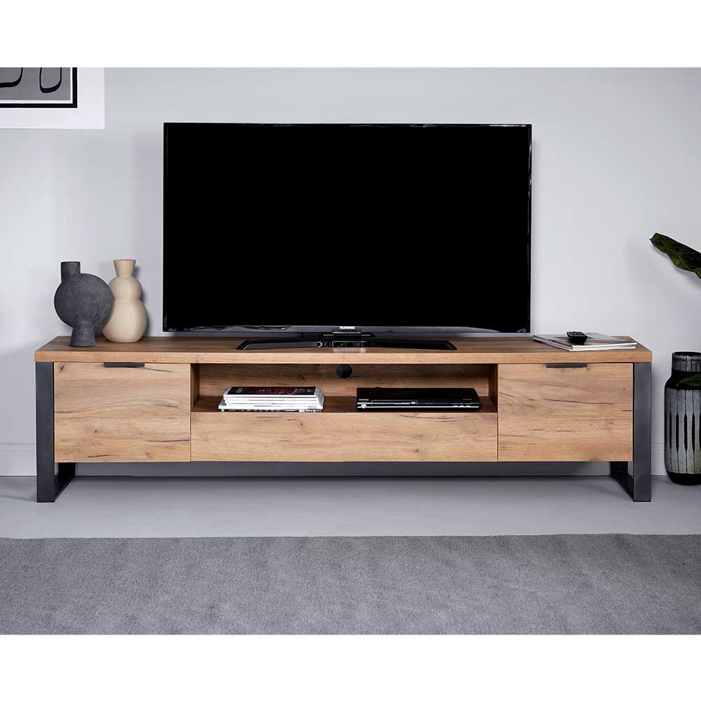 TV Board Tacuria mit Türen und Bügelgestell aus Metall