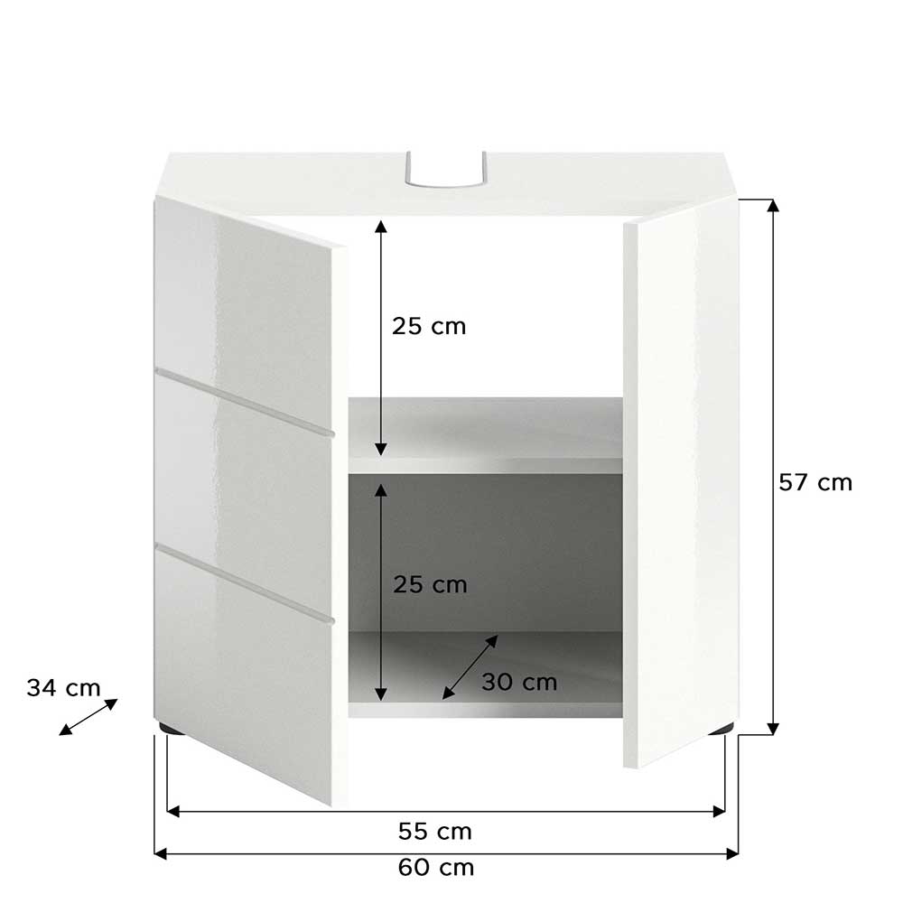 Waschbeckenunterschrank Adeass in Weiß mit Hochglanz Front