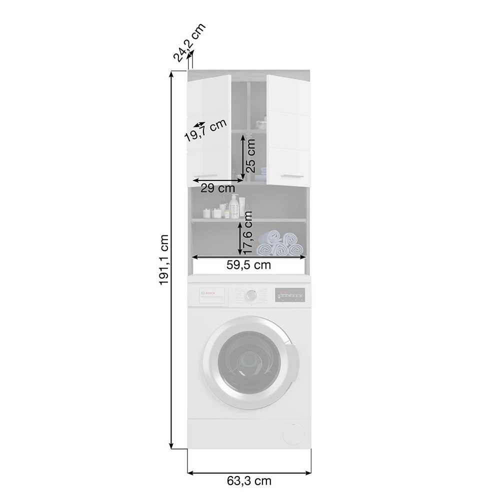 Waschmaschinenüberbau Hayoran 191 cm hoch mit Drehtüren