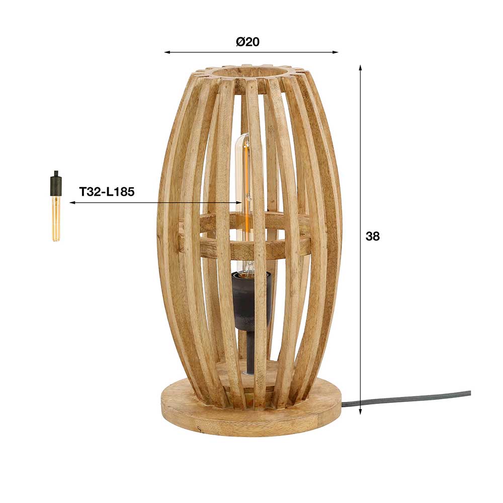 Tischlampe Cartesna aus Mangobaum Massivholz im Skandi Design