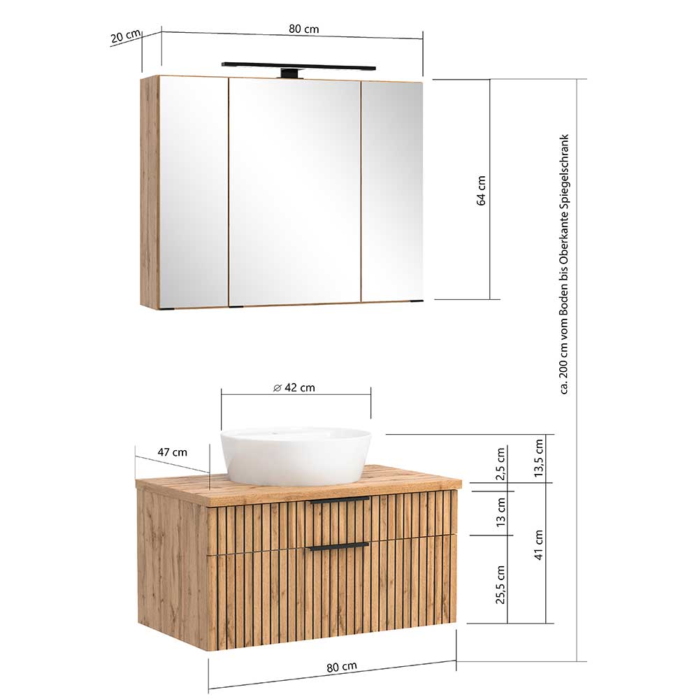 Modernes Badmöbelset 2-teilig Cadama mit LED Beleuchtung 47 cm tief (zweiteilig)