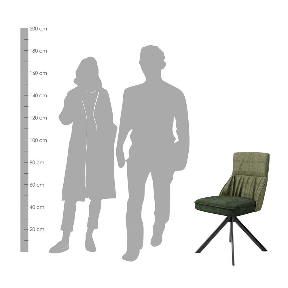 Esstisch Stühle Remilia in Dunkelgrün und Oliv - Gestell drehbar (2er Set)