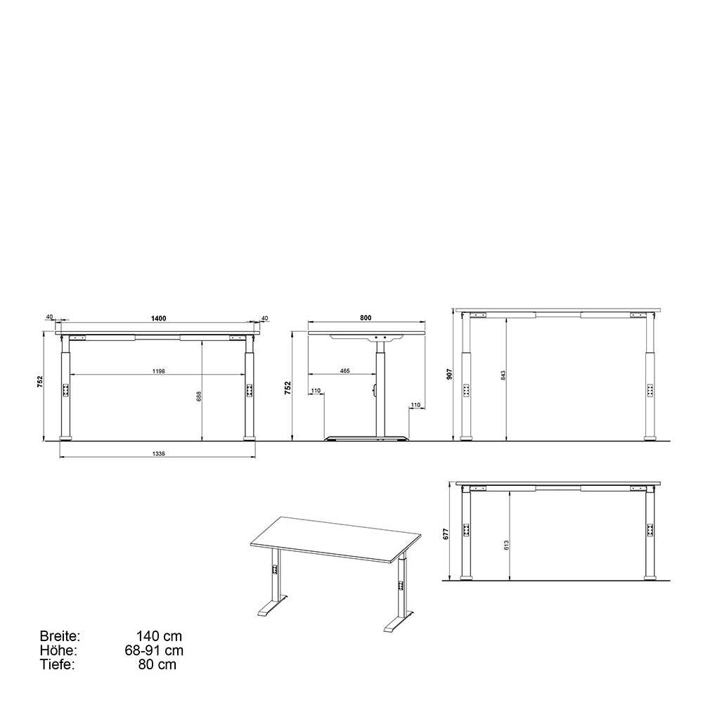 Weißer Büroschreibtisch Kalastania höhenverstellbar - 80 cm tief