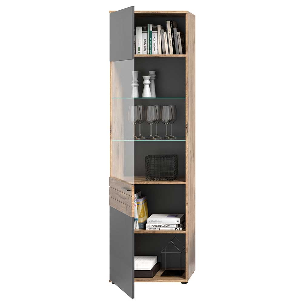 Wohnzimmervitrinenschrank Plestna 200 cm hoch und 57 cm breit