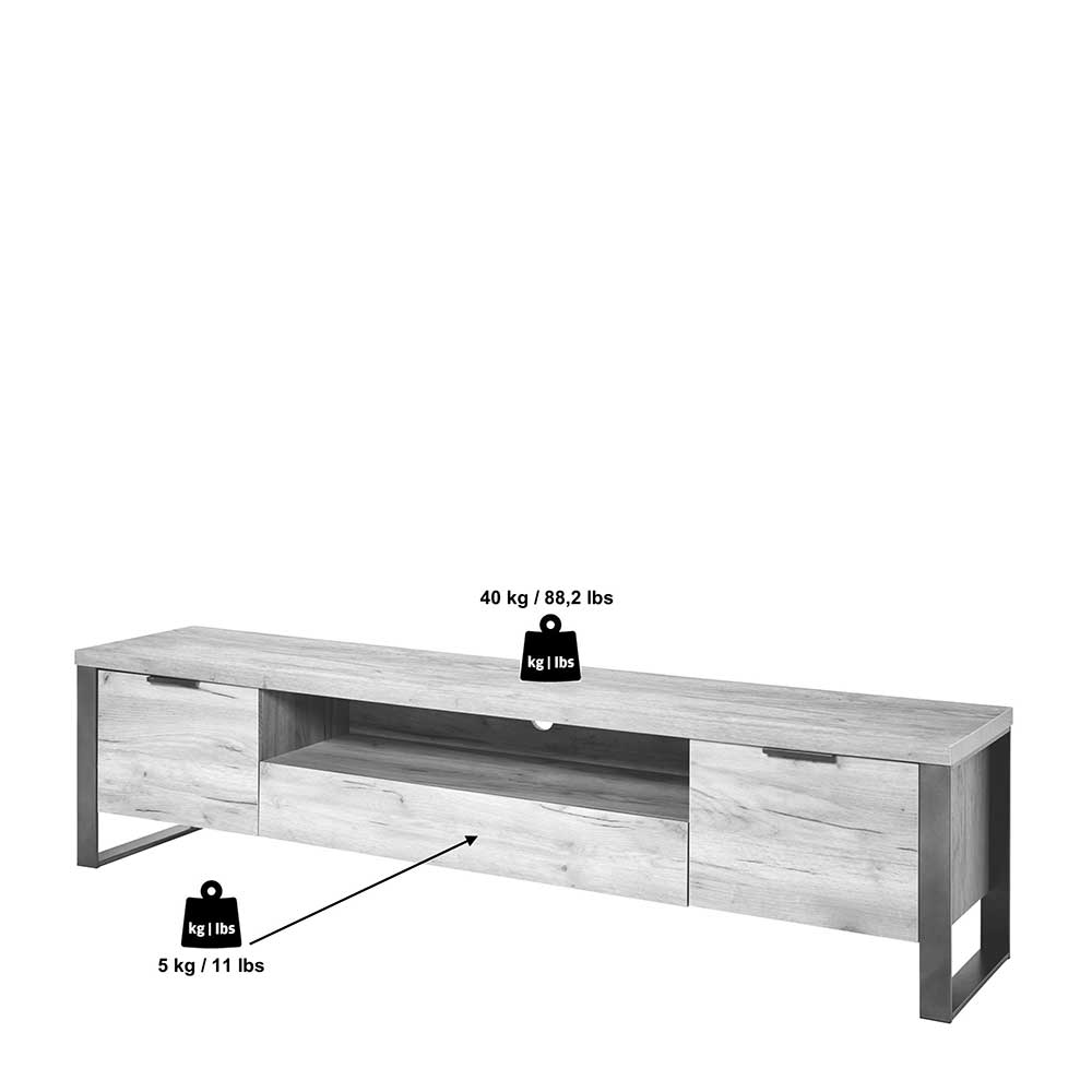 TV Board Tacuria mit Türen und Bügelgestell aus Metall