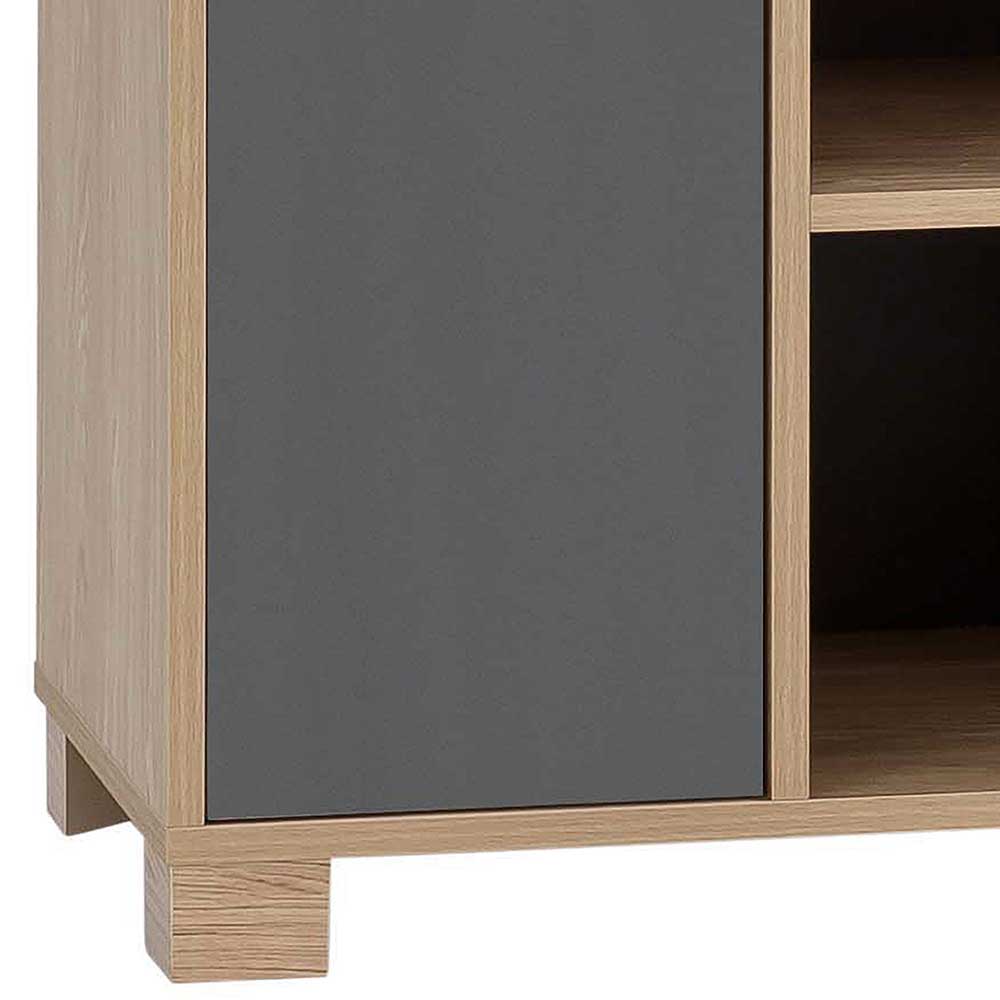 Modernes Highboard Bergi in Dunkelgrau und Eiche hell